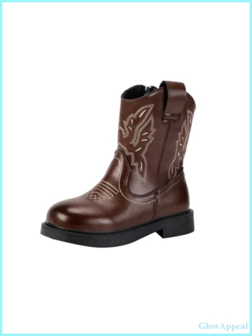 Western Cowboy Boots Square Toe Mid-Calf Low Heel Zip-Up Riding Boots